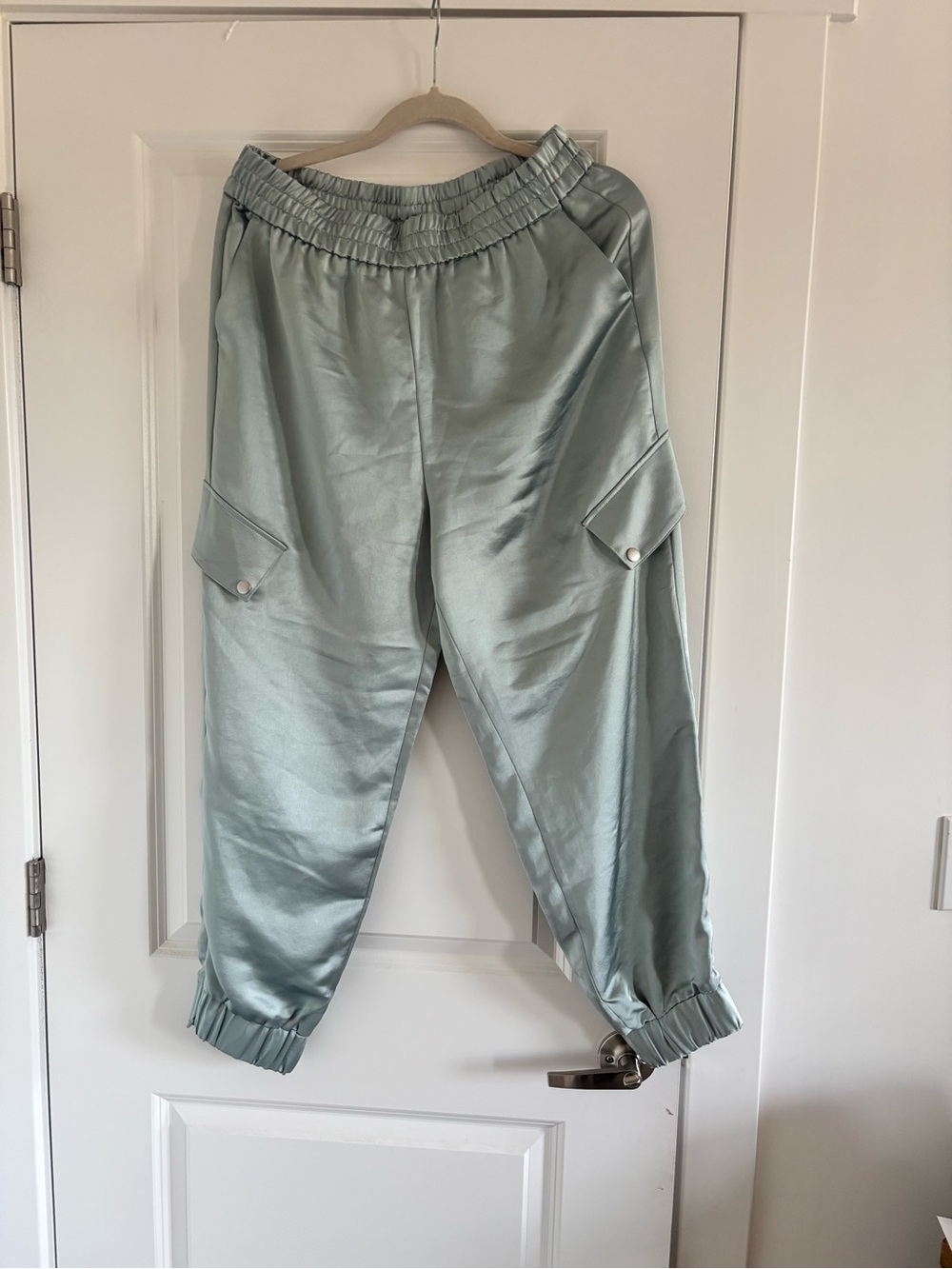 Express Satin Cargo Joggers in Mint Green